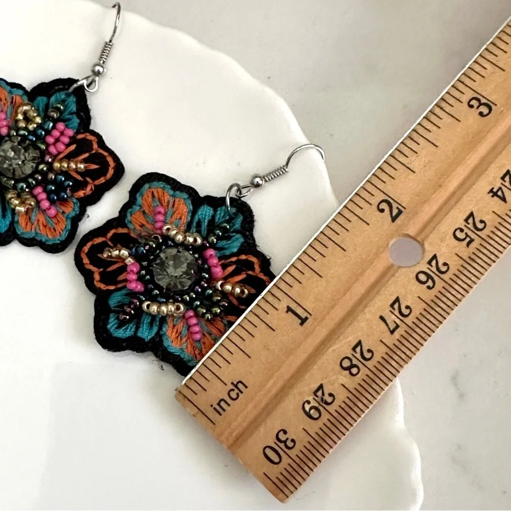2/$30🌵 Boho Moody Embroidered Beaded Floral Earrings Style Dangle Jewelry NEW